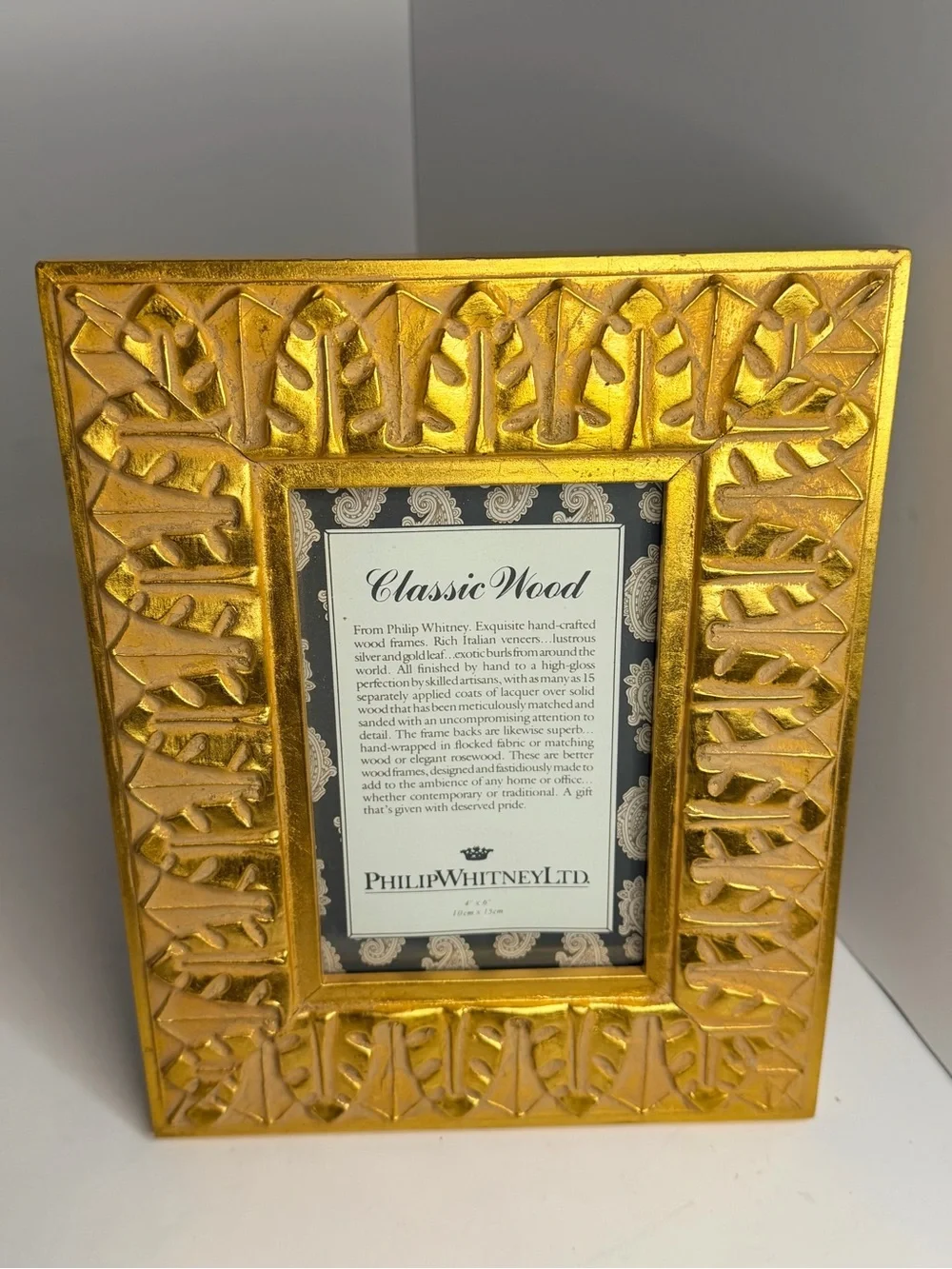 Philip Whitney Ltd Classic Wood Gold Leaf Handcrafted 4x6 Picture Frame Ornate